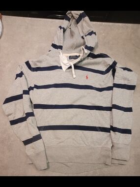 Polo by Ralph Lauren Gray & Navy Striped Hooded Pullover